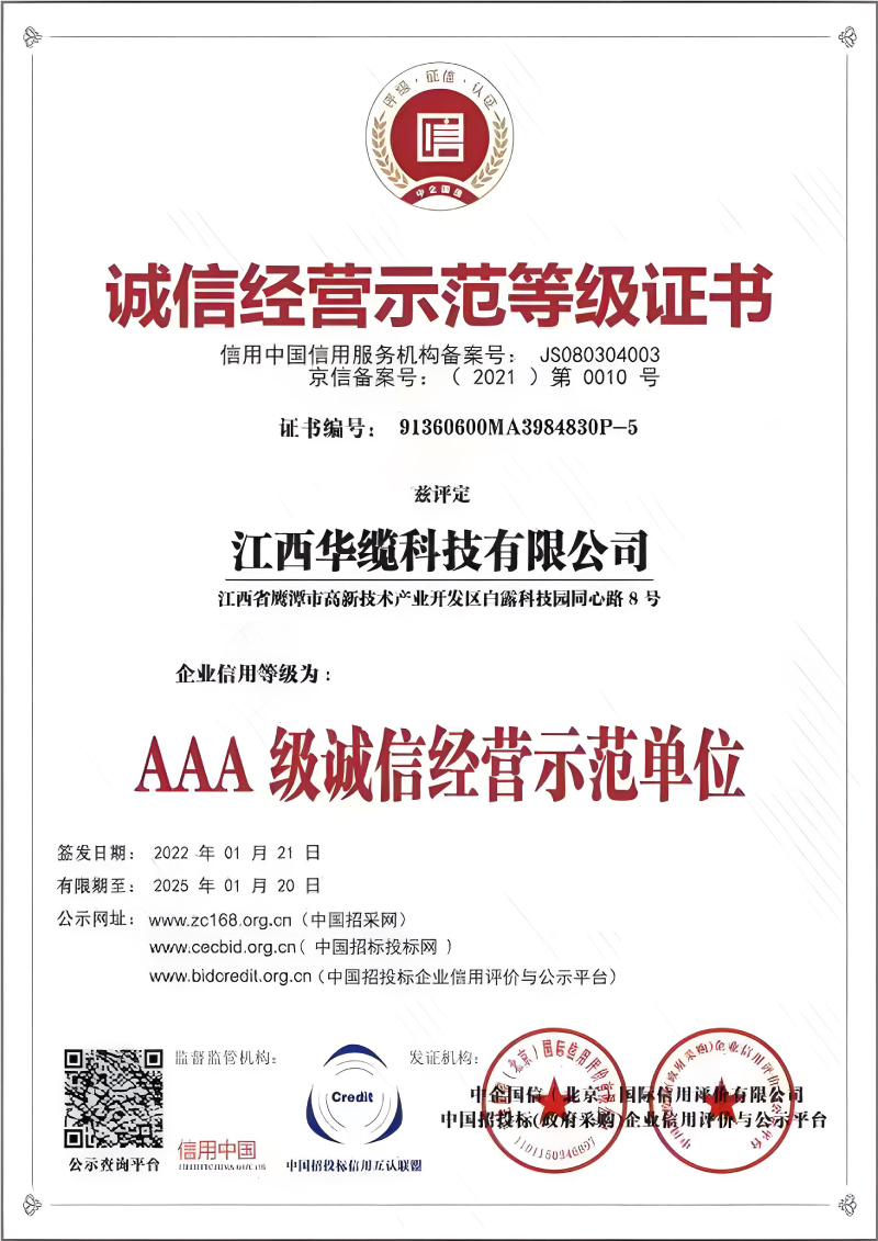 誠信經(jīng)營示范等級證書
